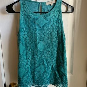 Turquoise blue tank top blouse lace front